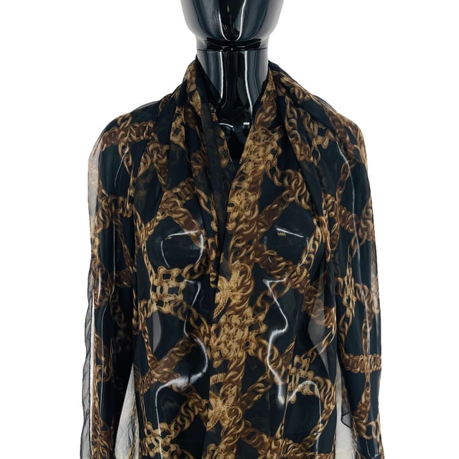 Chanel Black Printed 100% Silk Scarf - 2