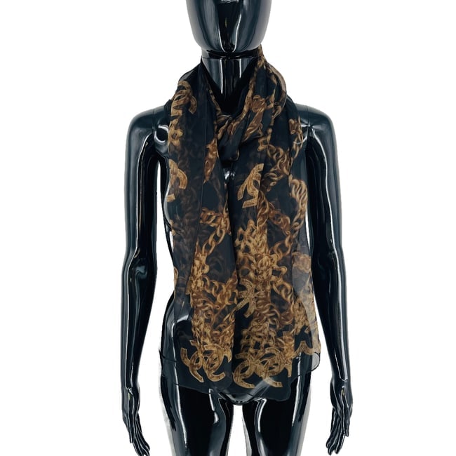 Chanel Black Printed 100% Silk Scarf - 4