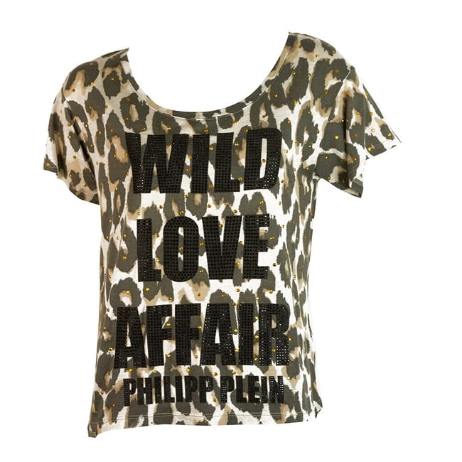 Philipp Plein Animal Print Wild Love Affair Sequined T-shirt Top Sz XS - 6