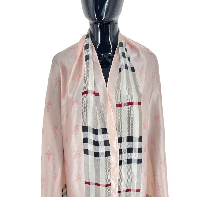 Burberry Pink Plaid 100% Silk Scarf - 2
