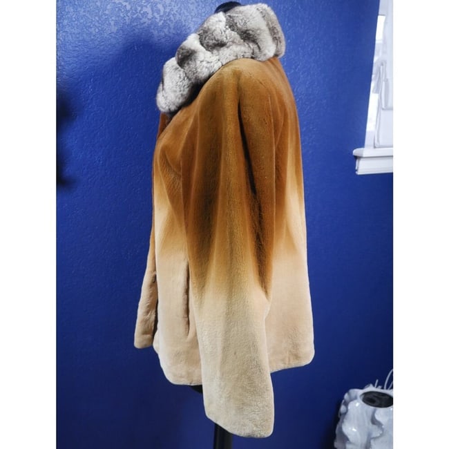 Gorgeous Ombre degrade Sheared Mink & Chinchilla Fur Coat Jacket - 2