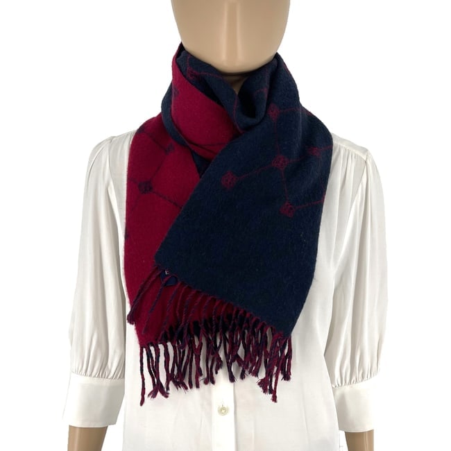 Balenciaga Navy Blue & Red 100% Wool Scarf - 4