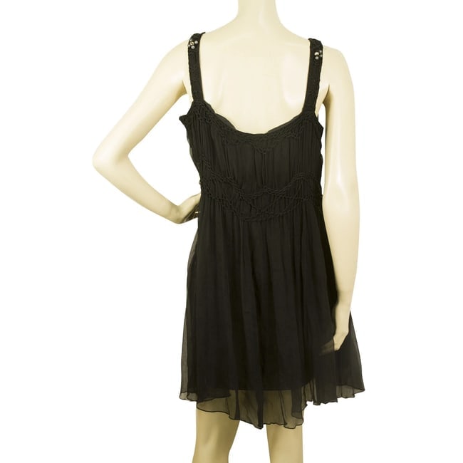 Toy G Black 100% Silk Above Knee Mini Length Beaded Dress sz 46 - 2