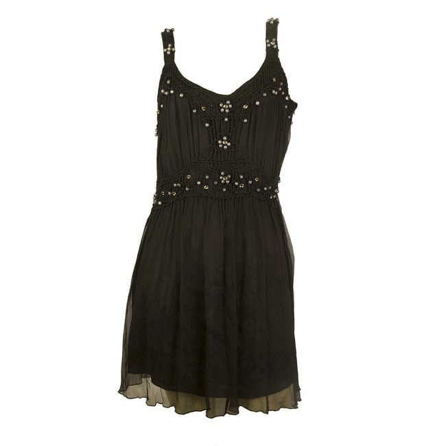 Toy G Black 100% Silk Above Knee Mini Length Beaded Dress sz 46 - 6