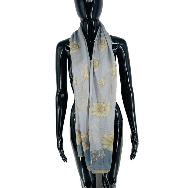 Aquascutum Blue Floral 100% Silk Scarf - 3