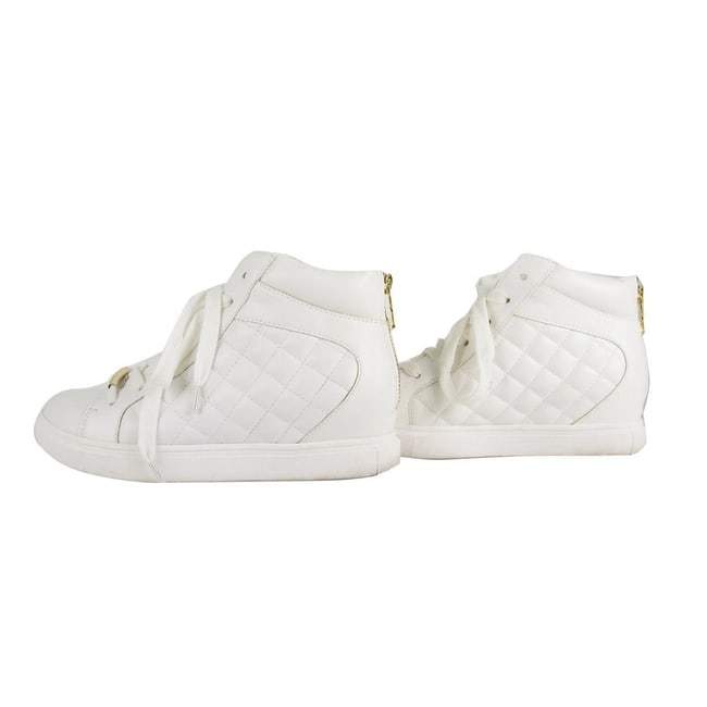 Juicy Couture Quilted White Leather High-Top Sneakers Wedge Trainers Shoes 7.5 - 4