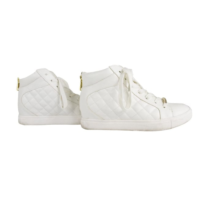 Juicy Couture Quilted White Leather High-Top Sneakers Wedge Trainers Shoes 7.5 - 5