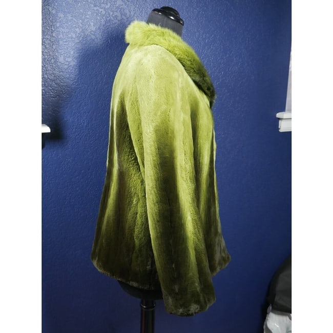 Amazing NWOT Apple lime green Ombre Sheared & Long hair Mink Fur Coat Jacket - 4