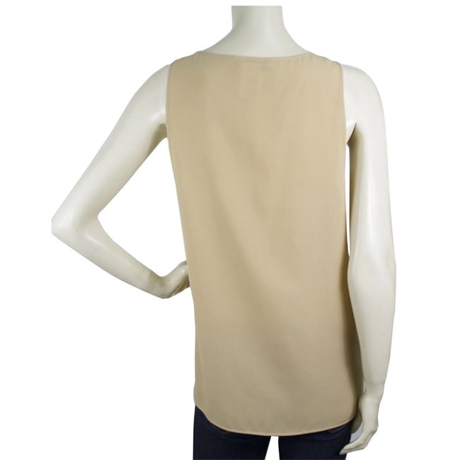 DSquared 2 D2 Beige Silk Black Leather Pied de Poole Sleeveless Tank Top sz 42 - 2