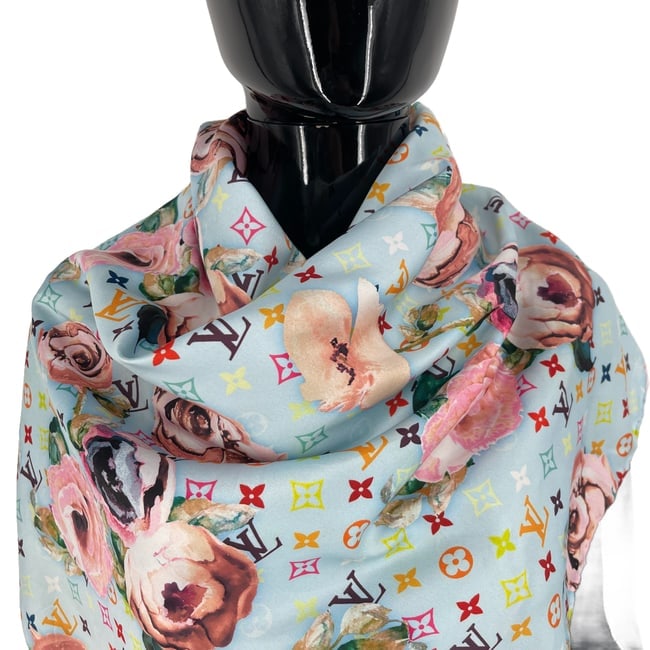 Louis Vuitton Blue Printed 100% Silk Scarf - 3
