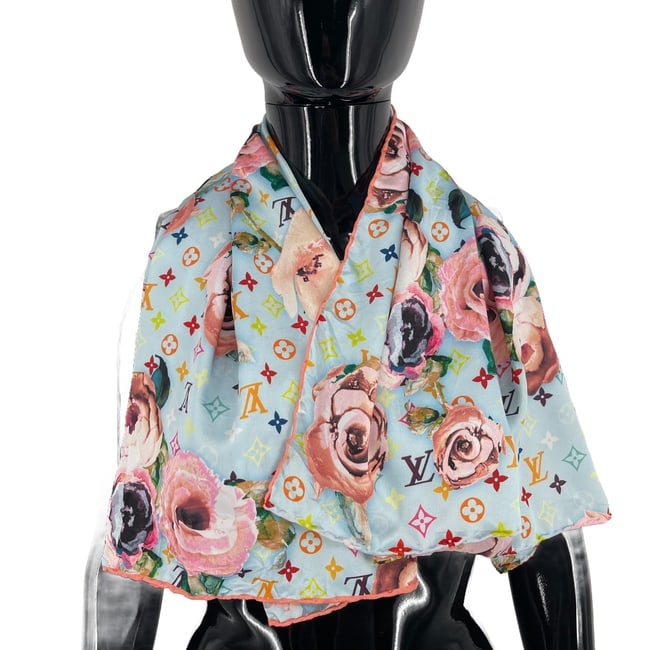 Louis Vuitton Blue Printed 100% Silk Scarf - 4