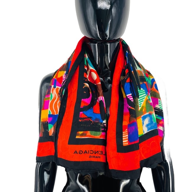 Balenciaga Red Printed 100% Silk Scarf - 3