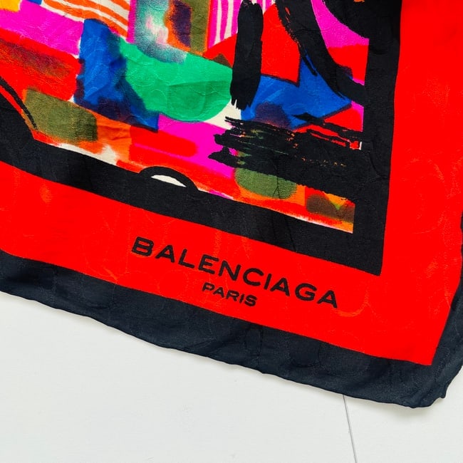 Balenciaga Red Printed 100% Silk Scarf - 5