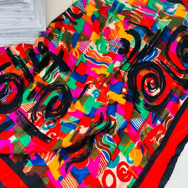 Balenciaga Red Printed 100% Silk Scarf - 6