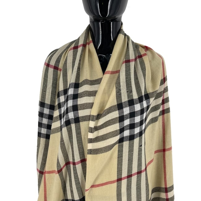 Burberry Beige Plaid 100% Wool Scarf - 2