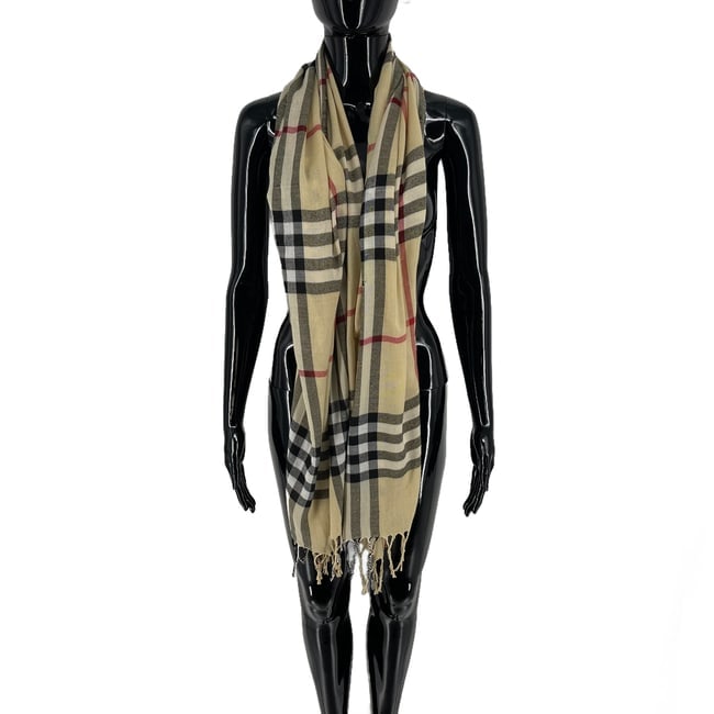 Burberry Beige Plaid 100% Wool Scarf - 3