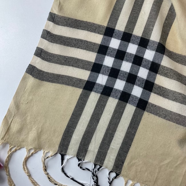 Burberry Beige Plaid 100% Wool Scarf - 6