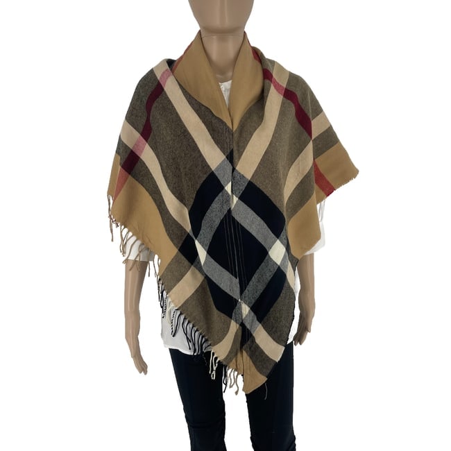 Burberry Beige Plaid Triangle 100% Wool Scarf - 3
