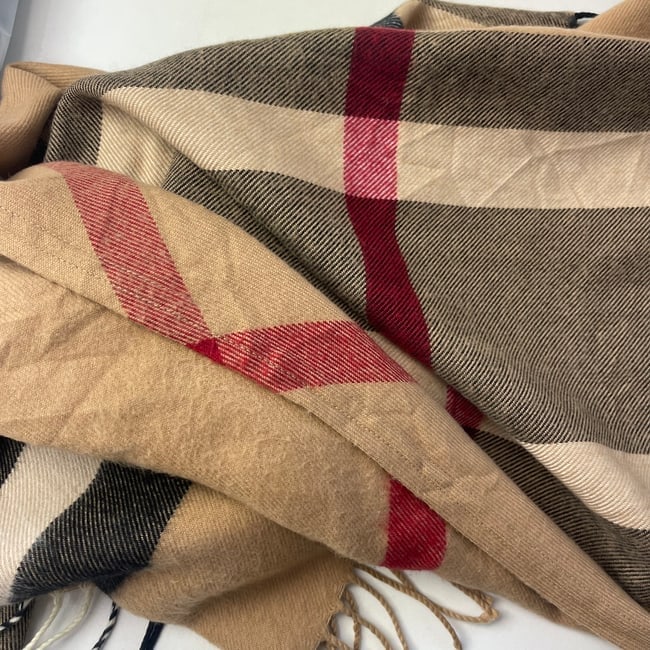 Burberry Beige Plaid Triangle 100% Wool Scarf - 4