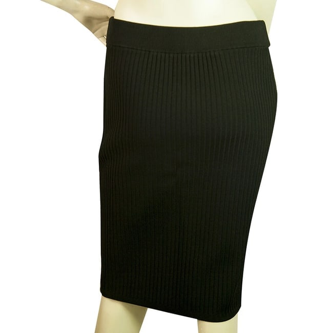 T by Alexander Wang Black Ribbed Elasticated Knee Length Skirt size M - 2