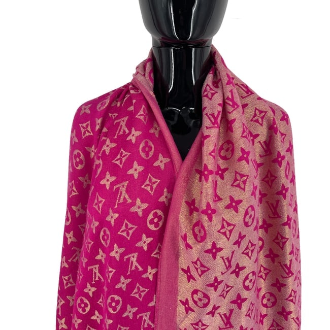 Louis Vuitton Pink Reversible Silk Wool Scarf - 2