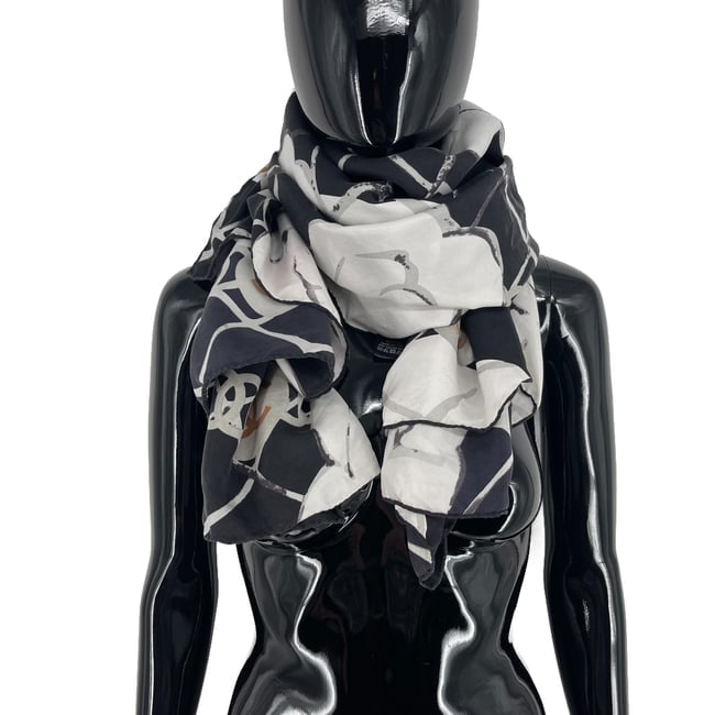 Chanel Black Printed 100% Silk Scarf - 3
