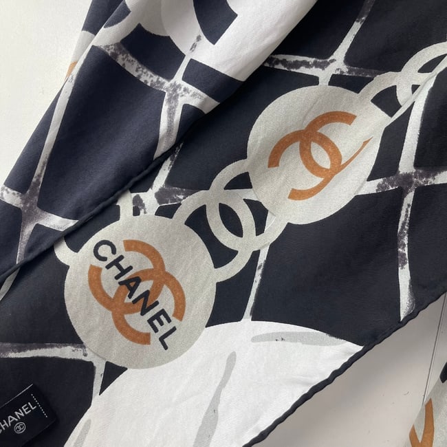Chanel Black Printed 100% Silk Scarf - 4
