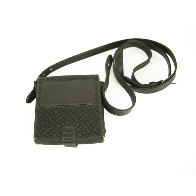 Bally Black Canvas Monogram Wallet Card ID Slots Cross Body Leather Strap - 2