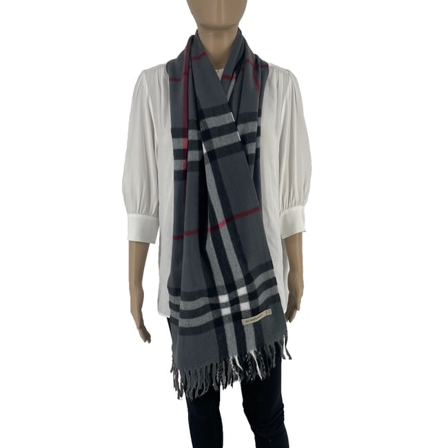Burberry Light Grey Plaid 100% Cashmere Scarf - 3