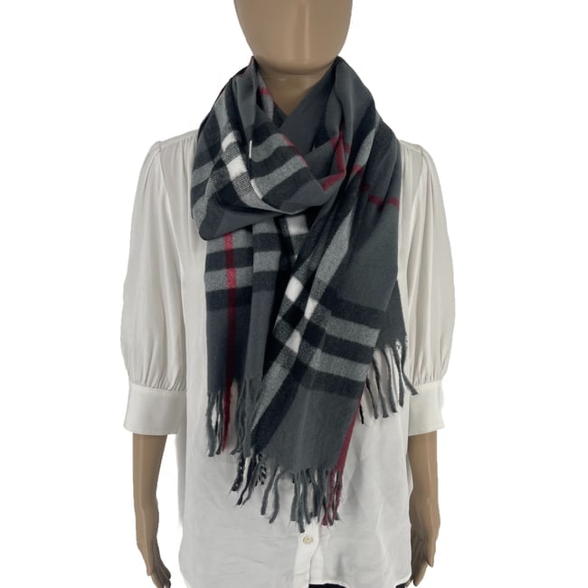 Burberry Light Grey Plaid 100% Cashmere Scarf - 4