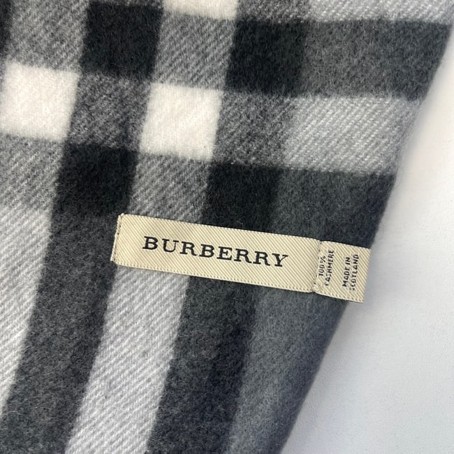 Burberry Light Grey Plaid 100% Cashmere Scarf - 6