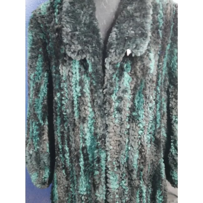 Gorgeous Paula Lishman Knitted Sheared Beaver Fur Swing Coat Jacket Teal Black - 2