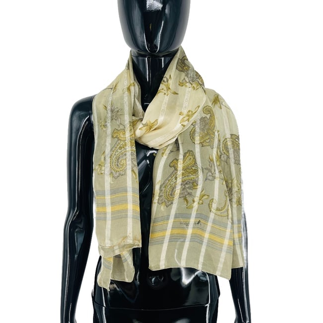 Aquascutum Green Floral 100% Silk Scarf - 4