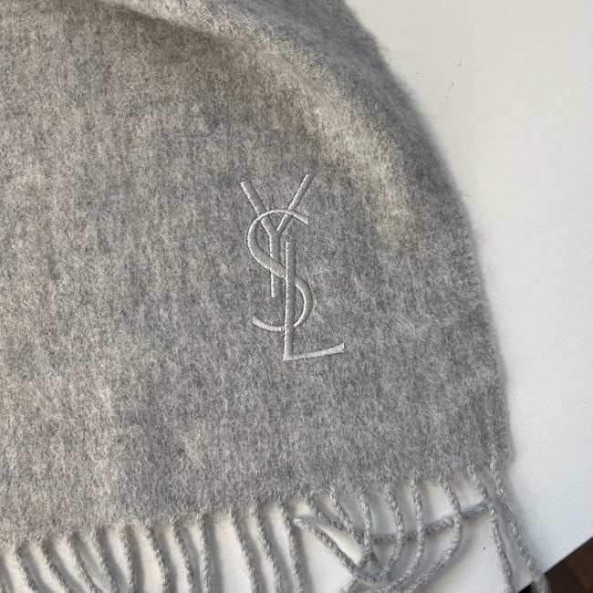 Yves Saint Laurent Grey Solid 100% Wool Scarf - 5