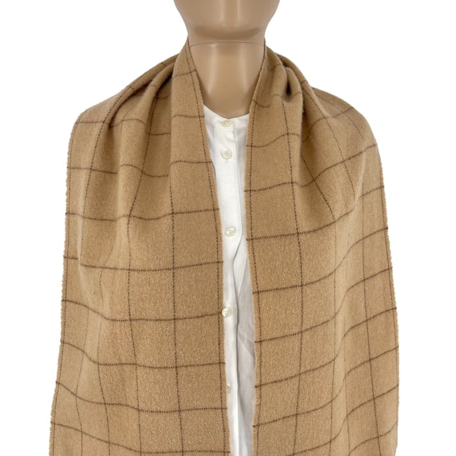 Polo Ralph Lauren Beige Checked 100% Wool Scarf - 2