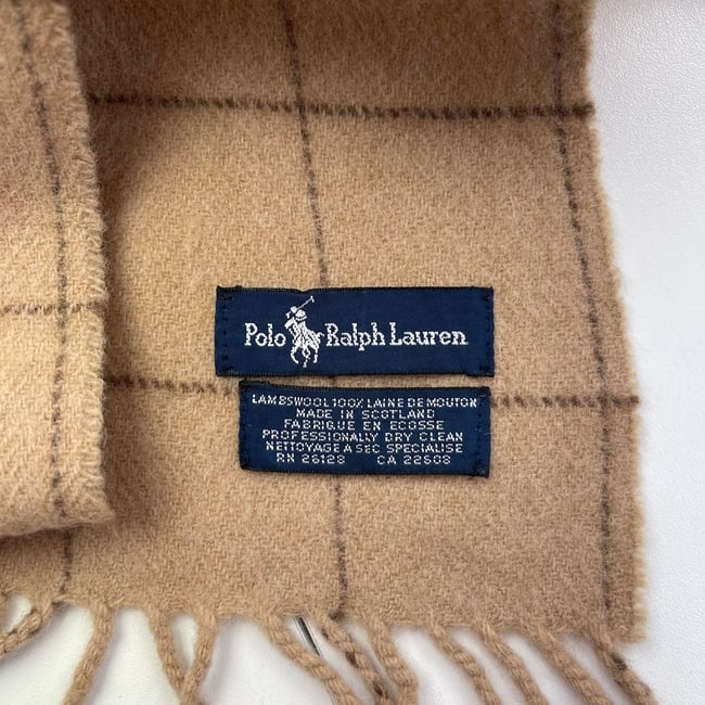 Polo Ralph Lauren Beige Checked 100% Wool Scarf - 7