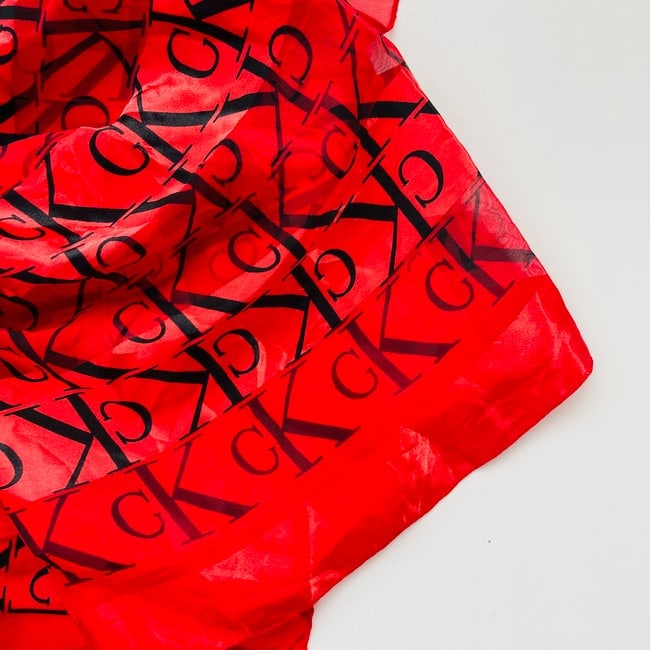 Calvin Klein Red Monogram 100% Silk Scarf - 4