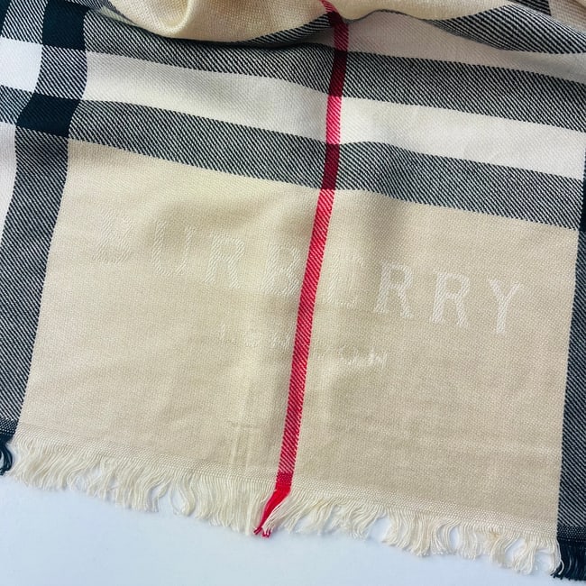 Burberry Beige Plaid Wide 100% Cashmere Scarf - 5