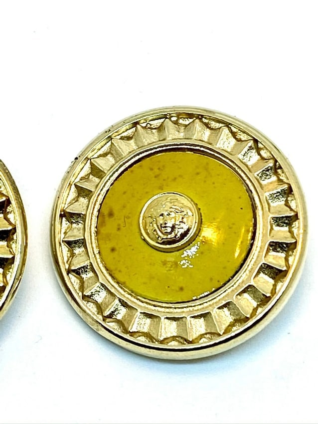 Versace Vintage Medusa Head Shank Button w/ Mustard color lacquer and ray border - 2