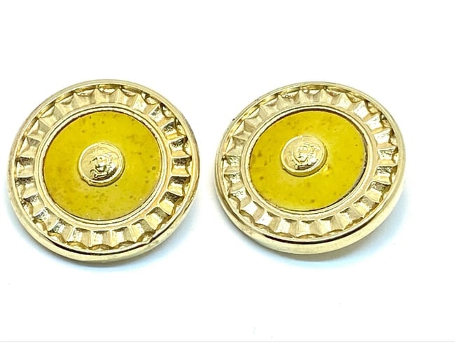 Versace Vintage Medusa Head Shank Button w/ Mustard color lacquer and ray border - 3