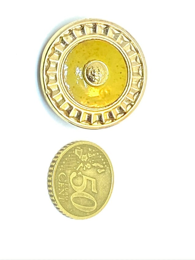 Versace Vintage Medusa Head Shank Button w/ Mustard color lacquer and ray border - 5