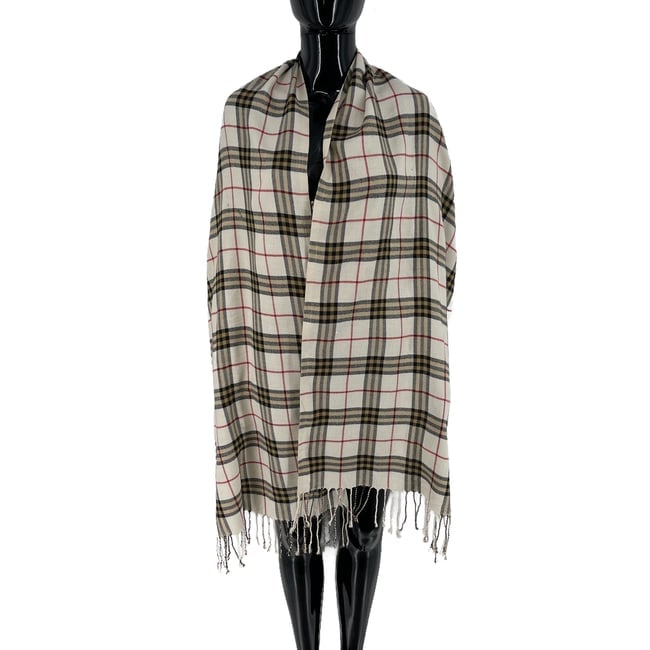 Burberry Beige Plaid 100% Wool Scarf: Title:Burberry Beige Plaid 100% Wool Scarf Brand:Burberry Date/Period:Modern Materials:100% Wool Size:One Size Description:Burberry Beige Plaid 100% Wool Scarf Reserve: $90.00 Shipping: Domestic: Flat