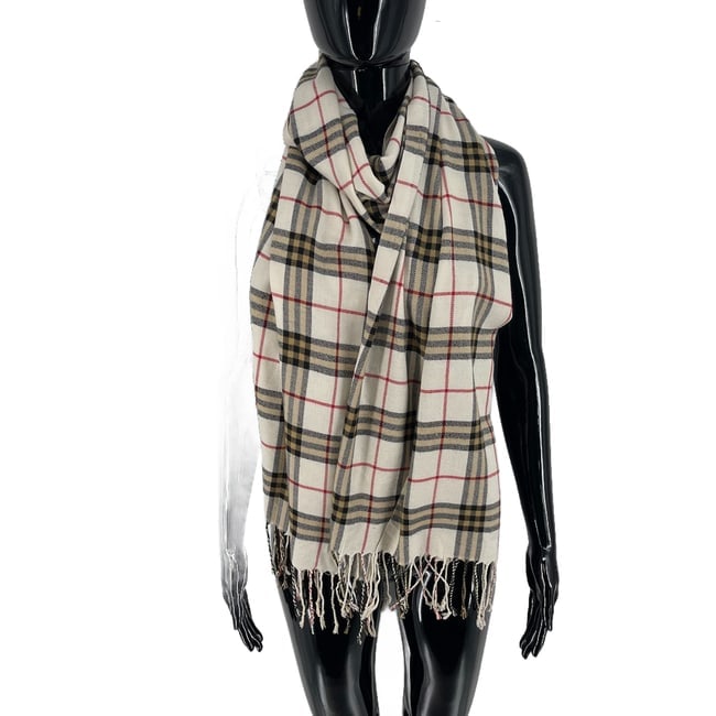 Burberry Beige Plaid 100% Wool Scarf - 4