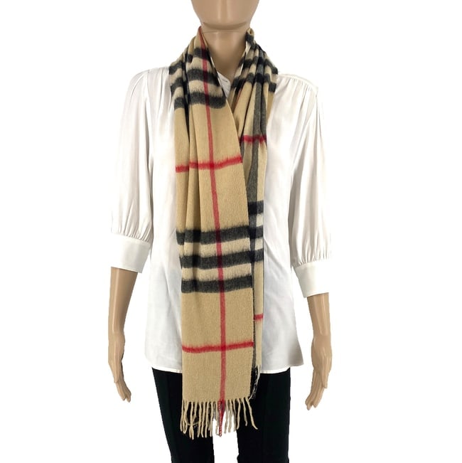 Burberry Light Beige Plaid 100% Cashmere Scarf - 3