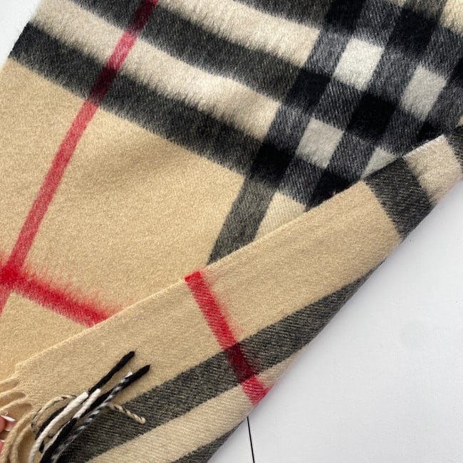 Burberry Light Beige Plaid 100% Cashmere Scarf - 5