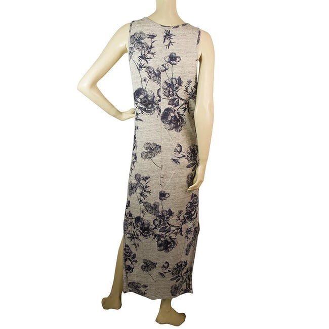 Fine Paris Eleanor Gray Blue Floral Linen Sleeveless Long Maxi Tank Dress sz S - 2