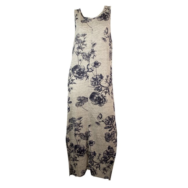 Fine Paris Eleanor Gray Blue Floral Linen Sleeveless Long Maxi Tank Dress sz S - 6