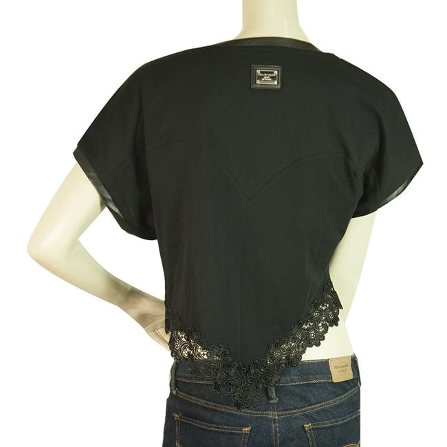 Philipp Plein Black Female Sheriff Rhinestones Short Sleeve T- Shirt lace hem - 2