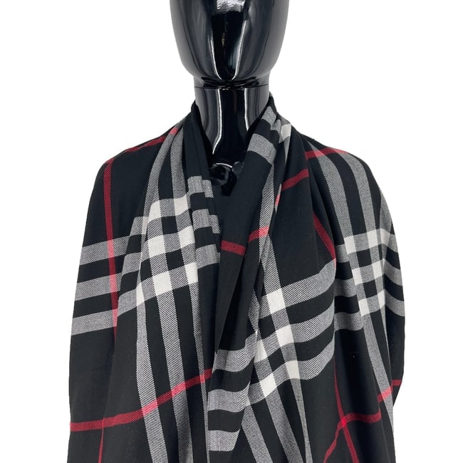 Burberry Black Plaid 100% Cashmere Scarf - 2