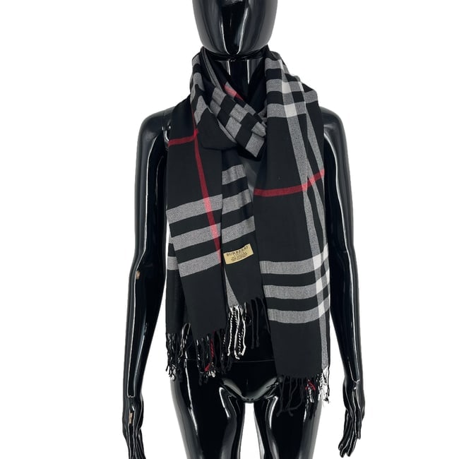 Burberry Black Plaid 100% Cashmere Scarf - 4